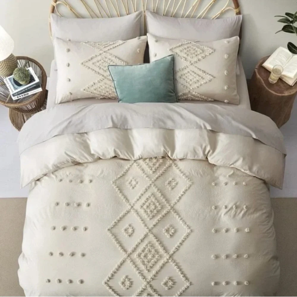 New Cream Boho King Tassel Comforter Duvet Blanket & Sham
